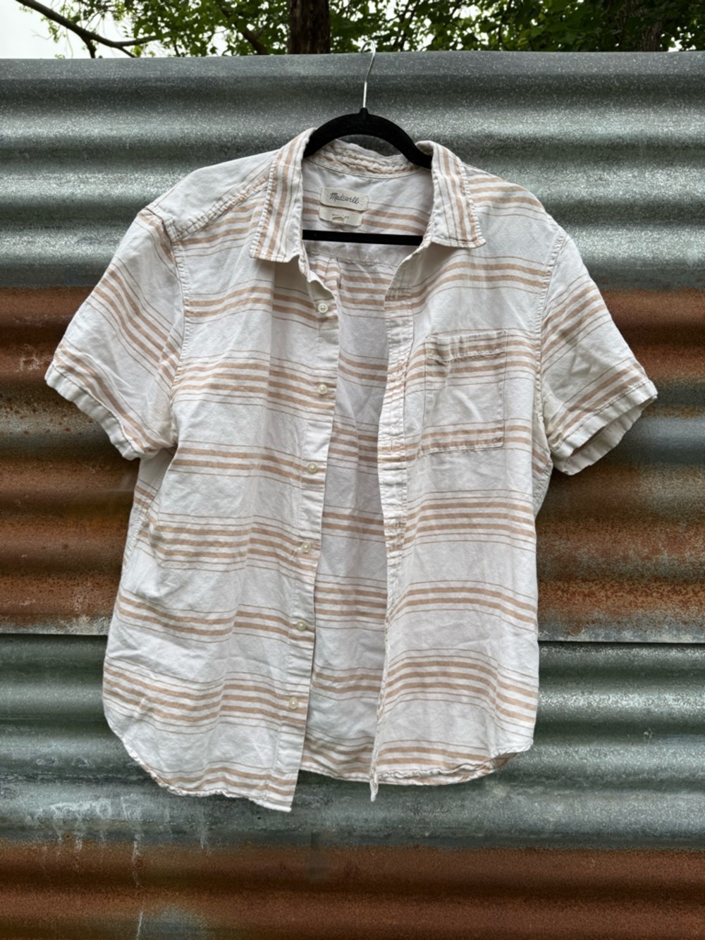 Madewell Striped Button-Up Shirt in Cream and Tan